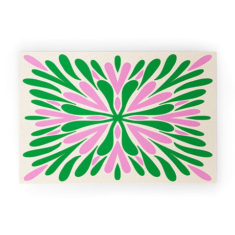 Angela Minca Modern Petals Green and Pink Welcome Mat