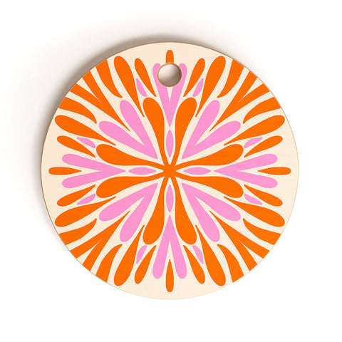 Angela Minca Modern Petals Orange and Pink Cutting Board Round
