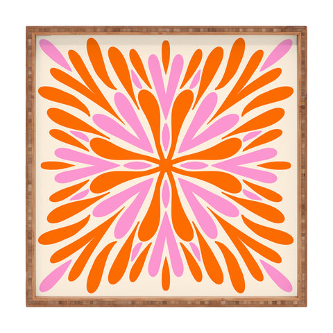 Angela Minca Modern Petals Orange and Pink Square Tray