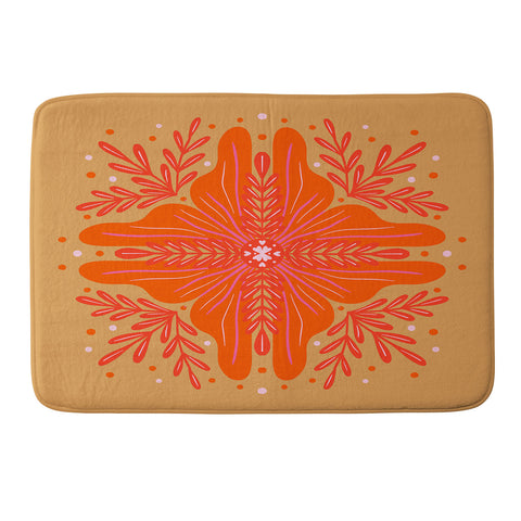 Angela Minca Orange Abstract Flower Memory Foam Bath Mat