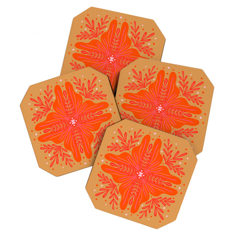 Angela Minca Orange Abstract Flower Coaster Set
