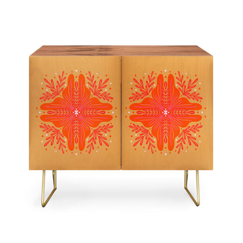 Angela Minca Orange Abstract Flower Credenza