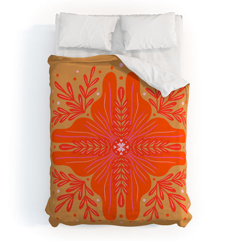 Angela Minca Orange Abstract Flower Duvet Cover