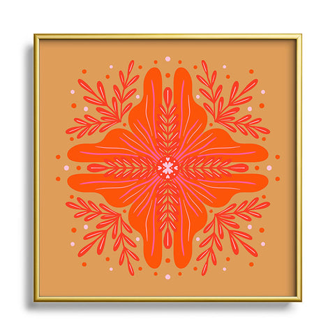Angela Minca Orange Abstract Flower Square Metal Framed Art Print