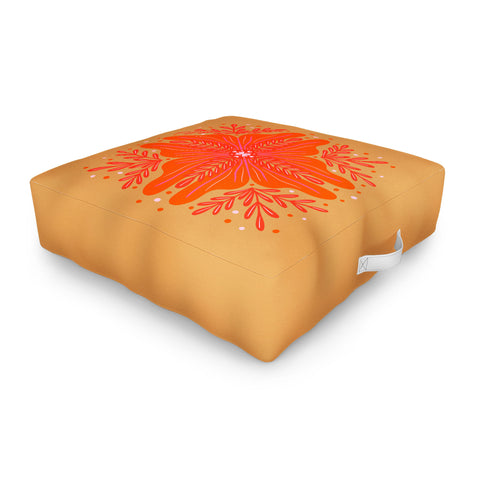Angela Minca Orange Abstract Flower Outdoor Floor Cushion