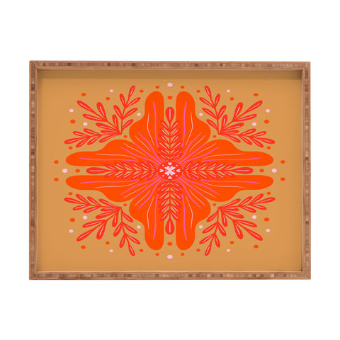 Angela Minca Orange Abstract Flower Rectangular Tray
