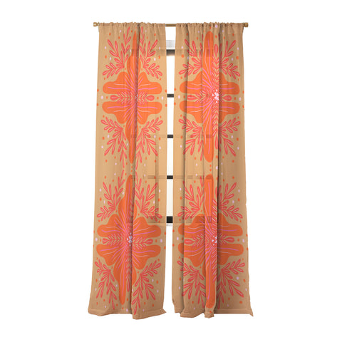 Angela Minca Orange Abstract Flower Sheer Non Repeat