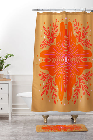 Angela Minca Orange Abstract Flower Shower Curtain And Mat