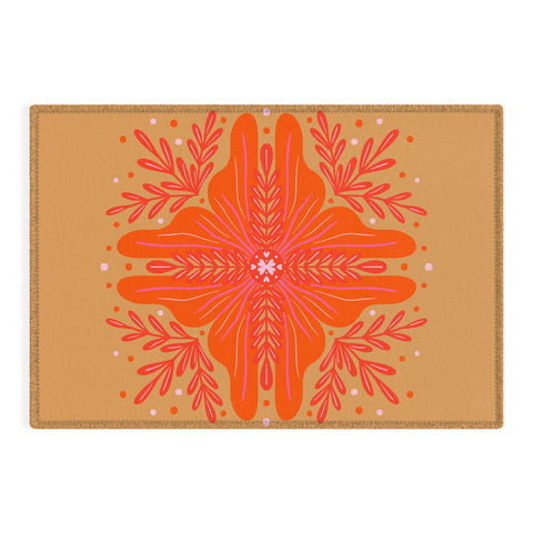 Angela Minca Orange Abstract Flower Outdoor Rug