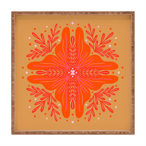 Angela Minca Orange Abstract Flower Square Tray
