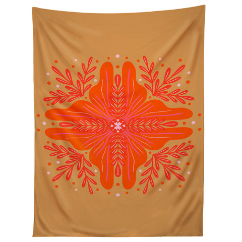 Angela Minca Orange Abstract Flower Tapestry