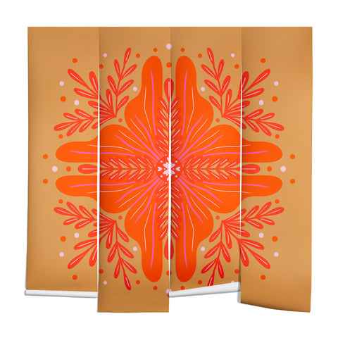 Angela Minca Orange Abstract Flower Wall Mural