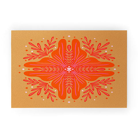 Angela Minca Orange Abstract Flower Welcome Mat