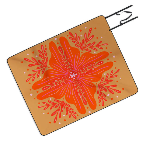Angela Minca Orange Abstract Flower Picnic Blanket
