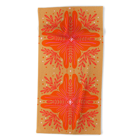 Angela Minca Orange Abstract Flower Beach Towel