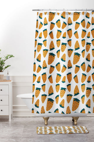 Angela Minca Organic orange strawberries Shower Curtain And Mat