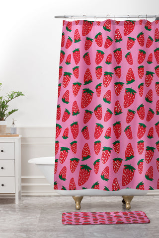 Angela Minca Organic summer strawberries Shower Curtain And Mat
