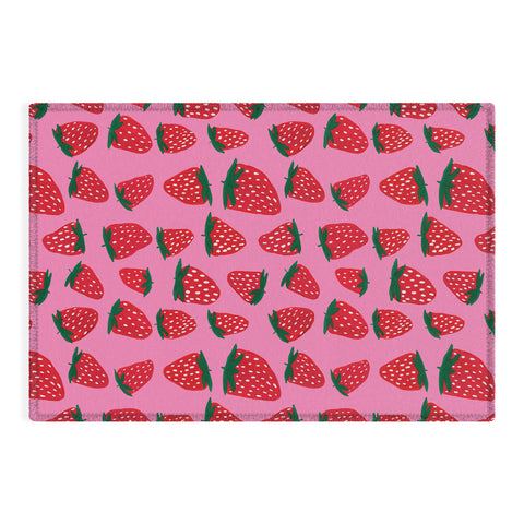 Angela Minca Organic summer strawberries Outdoor Rug