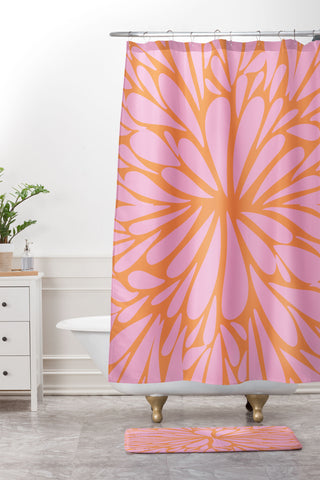 Angela Minca Pink pastel floral burst Shower Curtain And Mat
