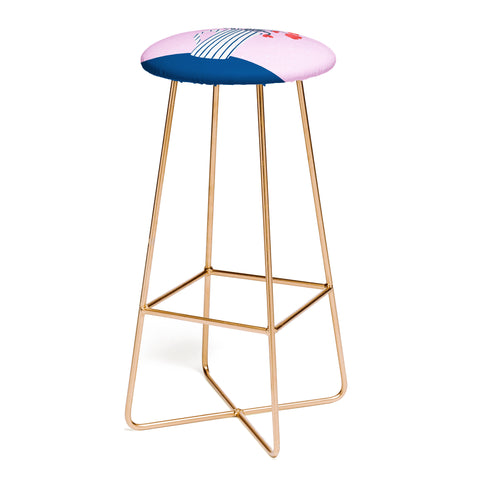 Angela Minca Poppies pink and blue Bar Stool