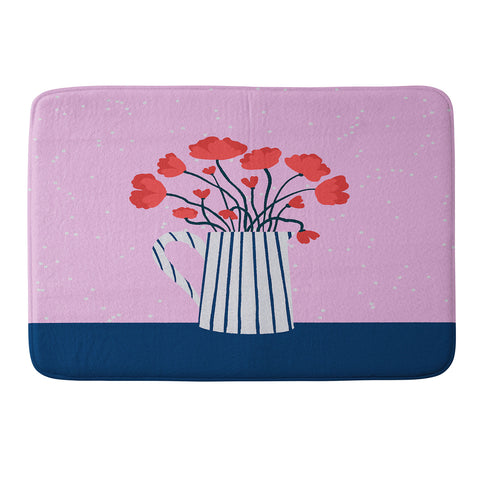 Angela Minca Poppies pink and blue Memory Foam Bath Mat