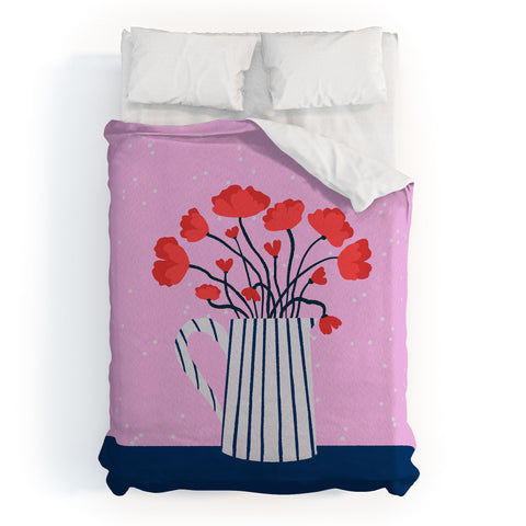 Angela Minca Poppies pink and blue Duvet Cover