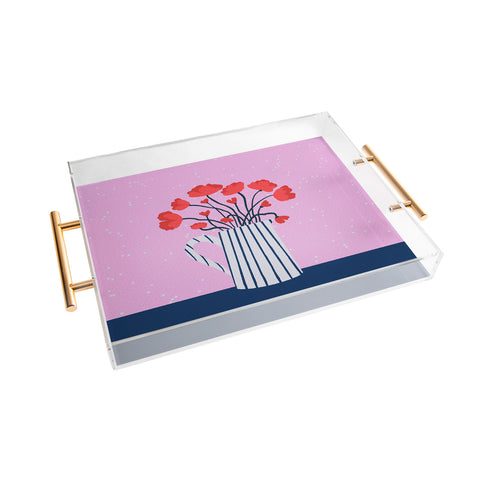 Angela Minca Poppies pink and blue Acrylic Tray