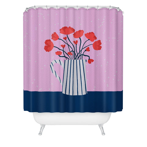 Angela Minca Poppies pink and blue Shower Curtain