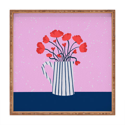 Angela Minca Poppies pink and blue Square Tray