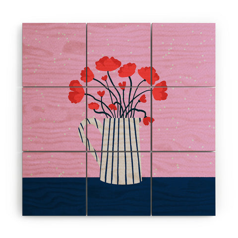 Angela Minca Poppies pink and blue Wood Wall Mural