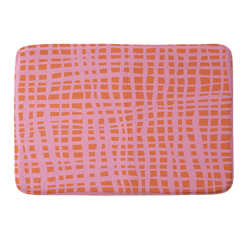 Angela Minca Retro grid orange and pink Memory Foam Bath Mat