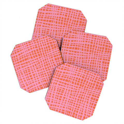 Angela Minca Retro grid orange and pink Coaster Set