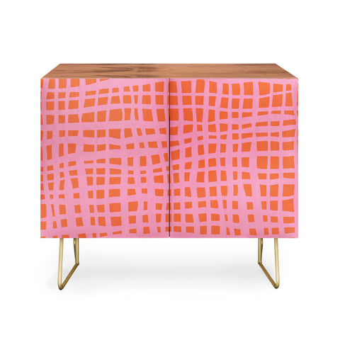 Angela Minca Retro grid orange and pink Credenza
