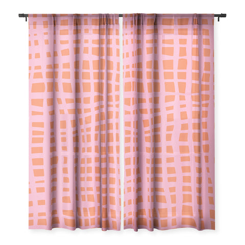 Angela Minca Retro grid orange and pink Sheer Non Repeat