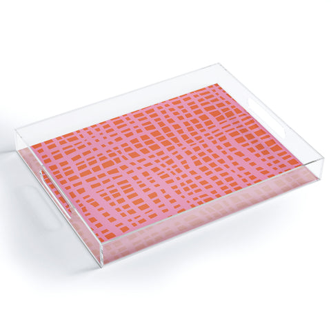 Angela Minca Retro grid orange and pink Acrylic Tray