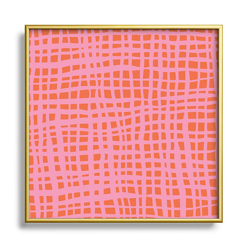 Angela Minca Retro grid orange and pink Square Metal Framed Art Print