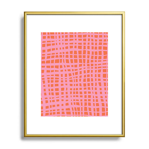 Angela Minca Retro grid orange and pink Metal Framed Art Print