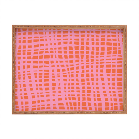 Angela Minca Retro grid orange and pink Rectangular Tray