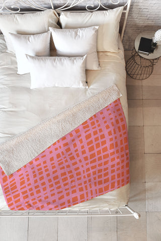 Angela Minca Retro grid orange and pink Fleece Throw Blanket