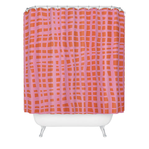 Angela Minca Retro grid orange and pink Shower Curtain