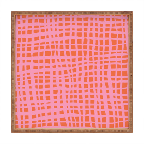Angela Minca Retro grid orange and pink Square Tray