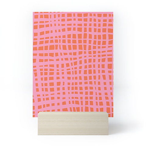 Angela Minca Retro grid orange and pink Mini Art Print