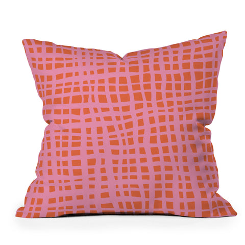 Angela Minca Retro grid orange and pink Throw Pillow
