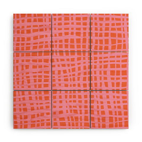 Angela Minca Retro grid orange and pink Wood Wall Mural
