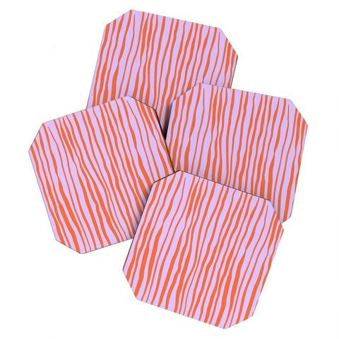 Angela Minca Retro wavy lines orange violet Coaster Set