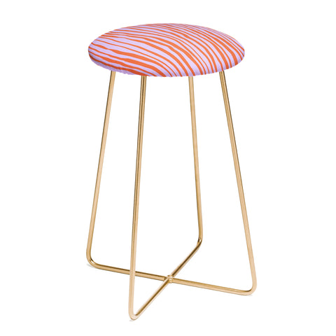 Angela Minca Retro wavy lines orange violet Counter Stool