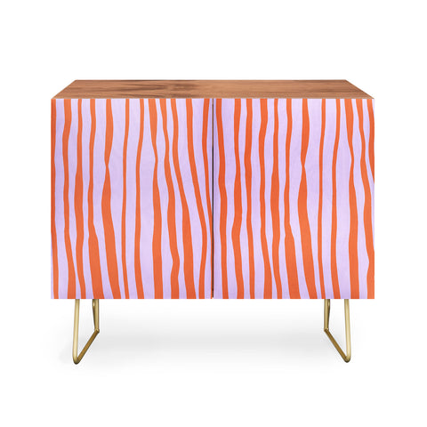 Angela Minca Retro wavy lines orange violet Credenza