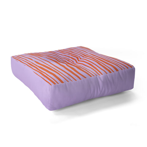 Angela Minca Retro wavy lines orange violet Floor Pillow Square