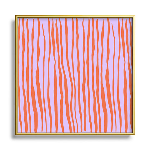 Angela Minca Retro wavy lines orange violet Square Metal Framed Art Print