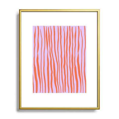 Angela Minca Retro wavy lines orange violet Metal Framed Art Print